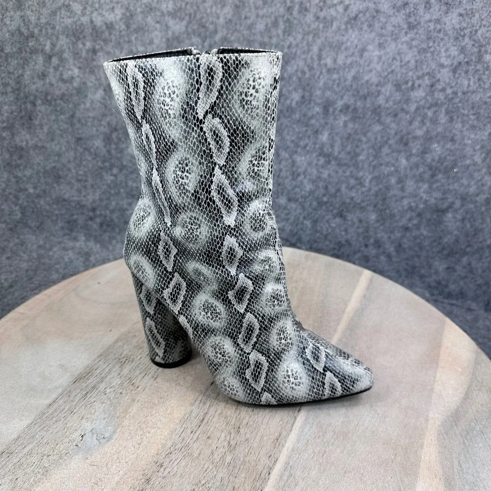 Fashion Nova Womens 5.5M Grey Snakeskin Pointed Toe Heeled Ankle Booties